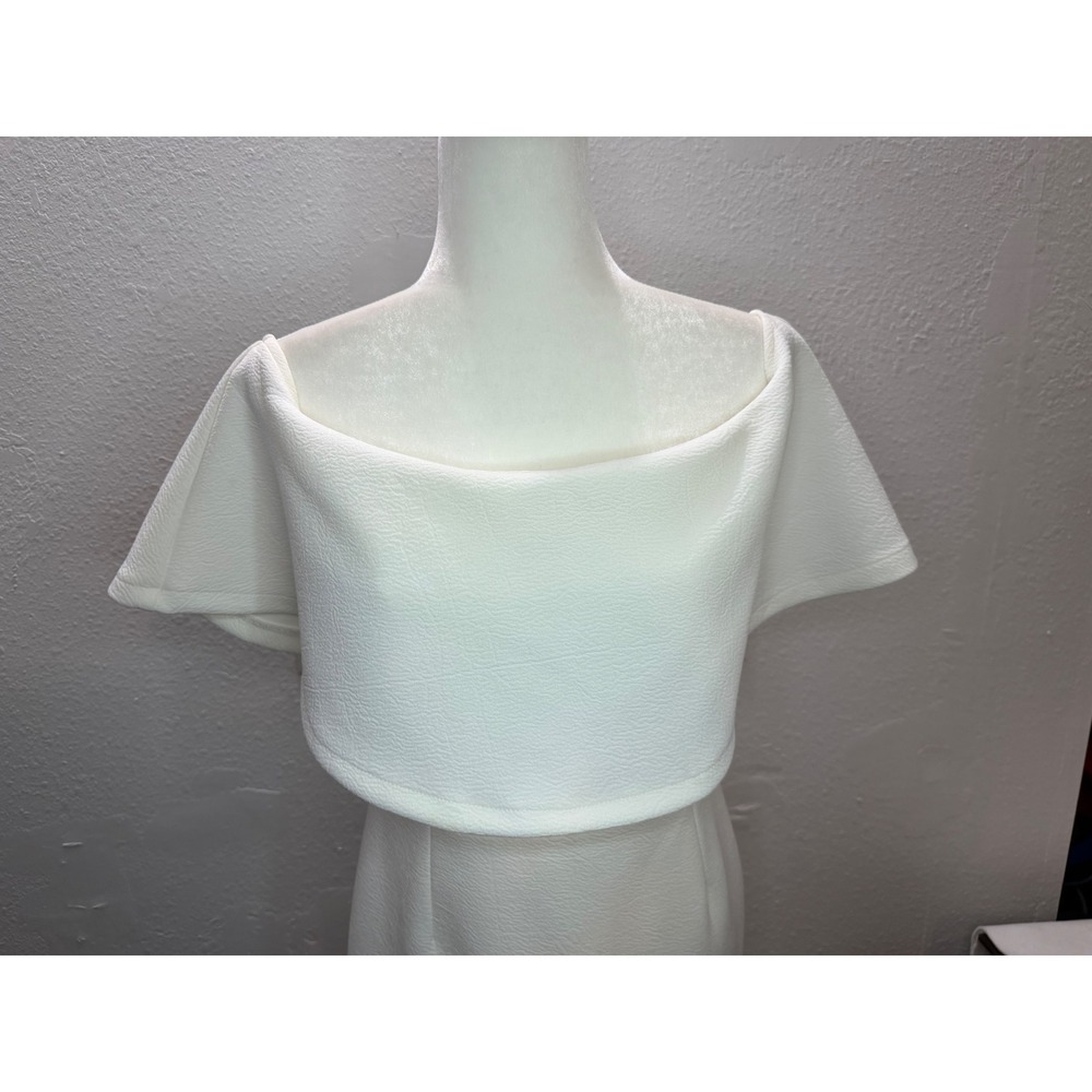 Ivory Womens 10 Off Shoulder Midi Dress White Ruffle Hem Cocktail Wedding Guest - Picture 5 of 12
